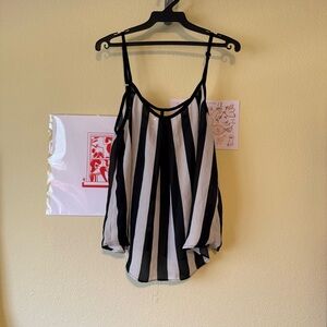 Charlotte Russe vertical black and white stripe flowy tank